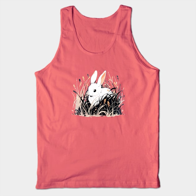 White rabbit in tall grass Tank Top by etherElric